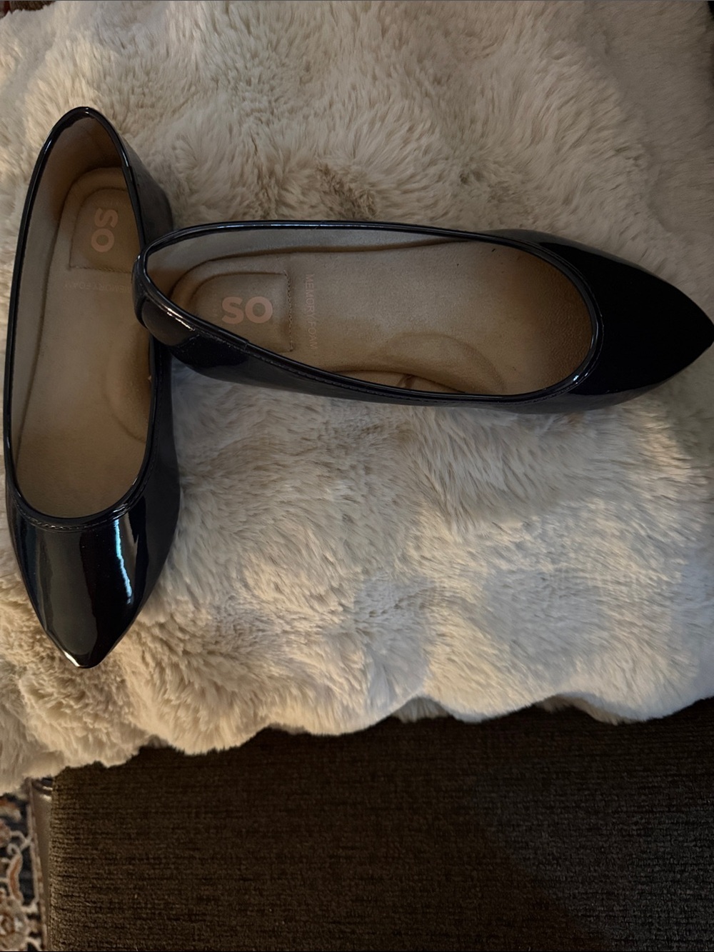 SO Black Patent Pointed Toe Ballet Flats